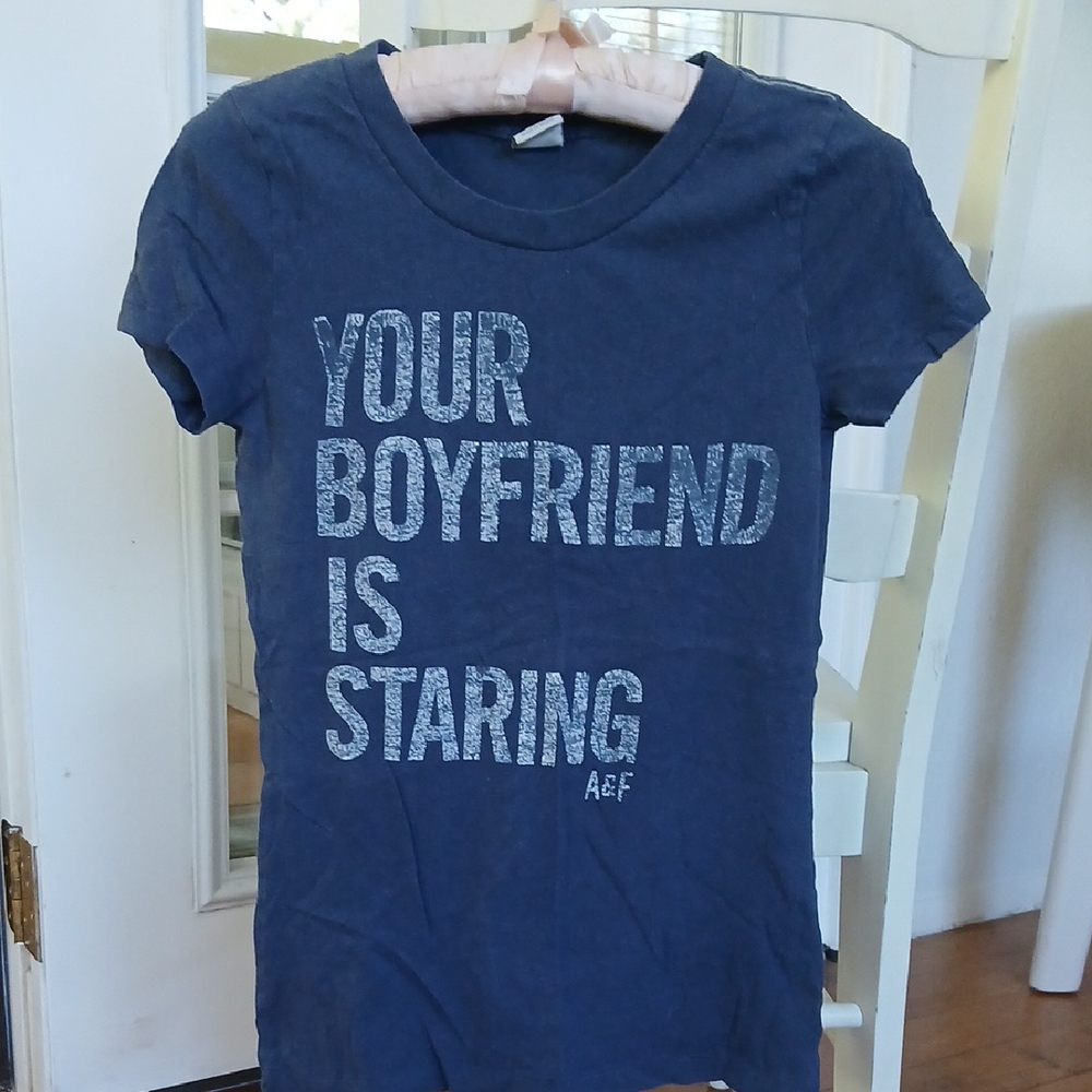 Abercrombie & Fitch Navy Tee with White Print "Your Boyfriend Is Staring"